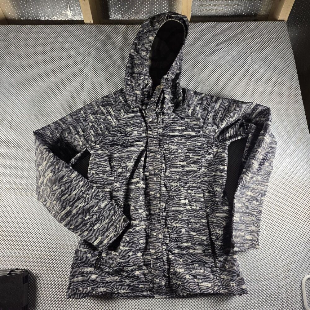 The North Face Womens Medium Hooded Rain Jacket Gray Black Geometric Print M